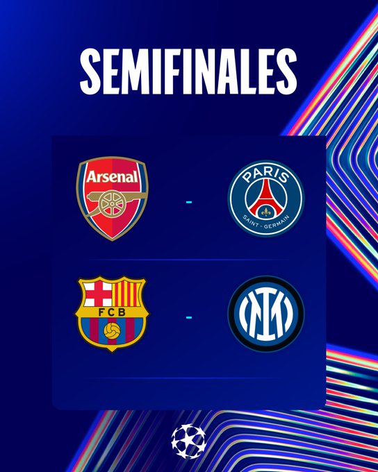 Lịch thi đấu bán kết Champions League: Arsenal gặp Paris ngày 30/4, Barcelona gặp Inter Milan ngày 1/5